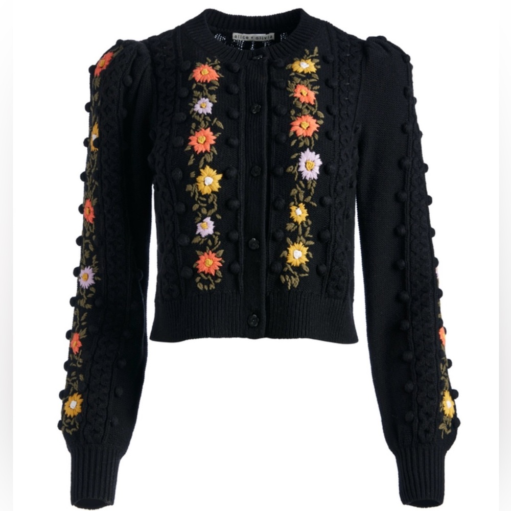 Alice + Olivia Kitty Puff Sleeve Cardigan